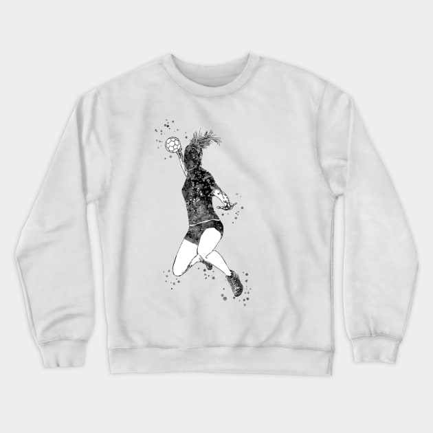 Handball Player Girl Hits The Ball Crewneck Sweatshirt by RosaliArt